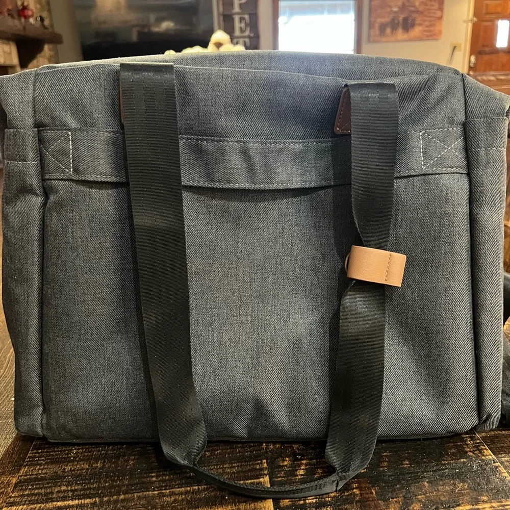Large Gray Baby Diaper Bag Tote with Tassel Accent
